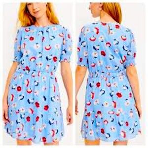 Loft blue floral Smocked waist COMFY versatile  Flounce Dress, Size 6